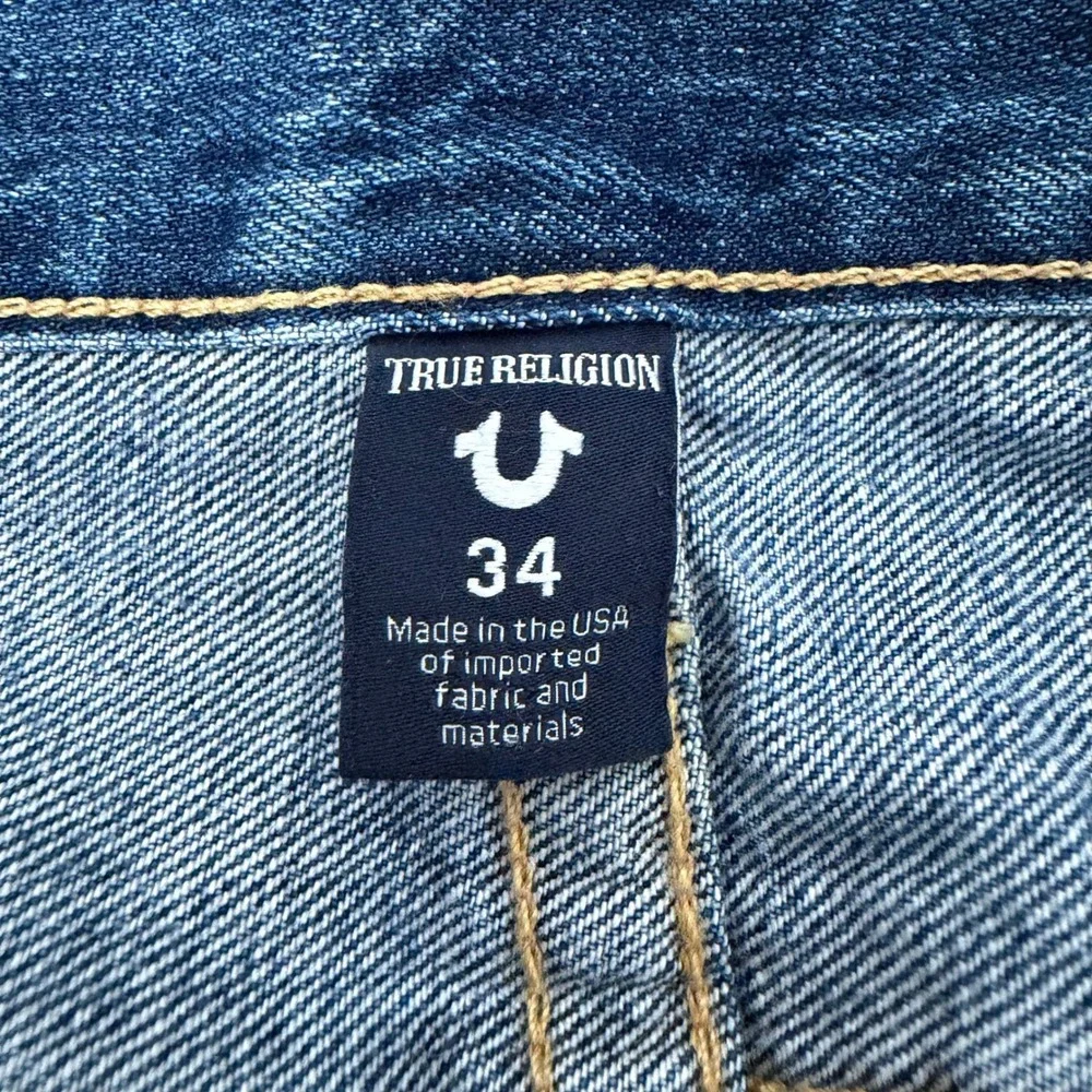 True Religion Rocco Relaxed Skinny Jeans Medium Blue Wash Distressed Mens 34